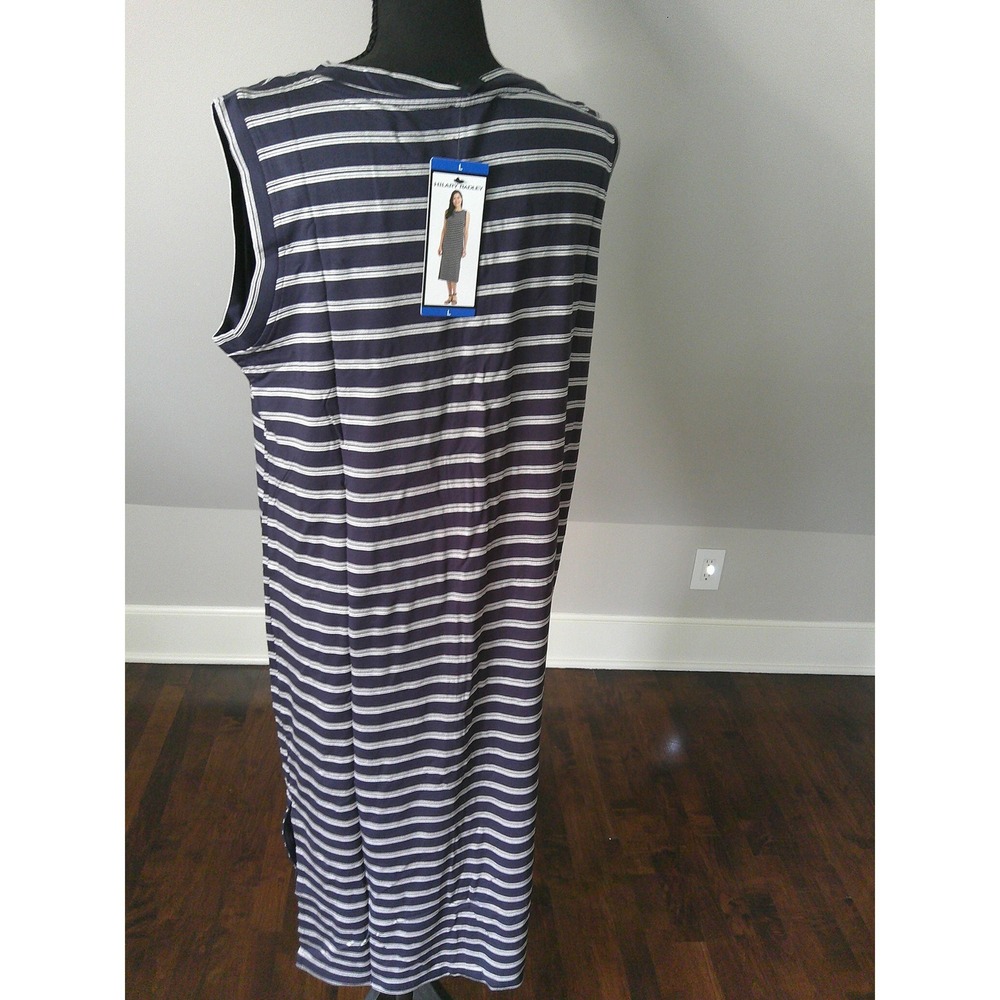 Hilary Radley Midi Dress Womens Large Navy Blue NWT Striped Sleeveless Tank Slit - Picture 4 of 4